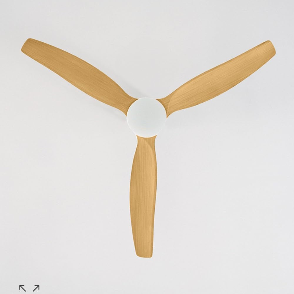 CREATE Windcalm M/Ceiling Fan ABS with Lighting Sage Green Light Wood Wing Look with Remote Control / 40 W, Quiet, Diameter 132 cm, 3 LED Temperatures, Timer, Summer/Winter Operation