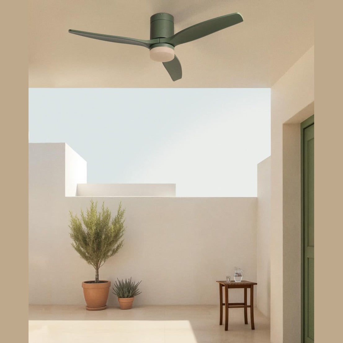 CREATE / WINDCALM M Ceiling Fan ABS with Lighting Sage Green with Remote Control / 40 W, Quiet, Diameter 132 cm, 6 Speeds, 3 LED Temperatures, Timer, Summer/Winter Operation