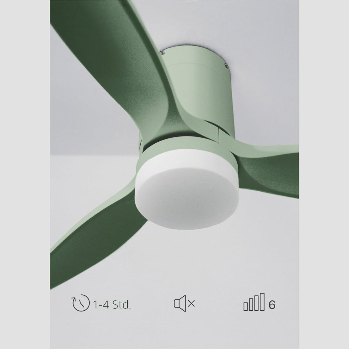 CREATE / WINDCALM M Ceiling Fan ABS with Lighting Sage Green with Remote Control / 40 W, Quiet, Diameter 132 cm, 6 Speeds, 3 LED Temperatures, Timer, Summer/Winter Operation