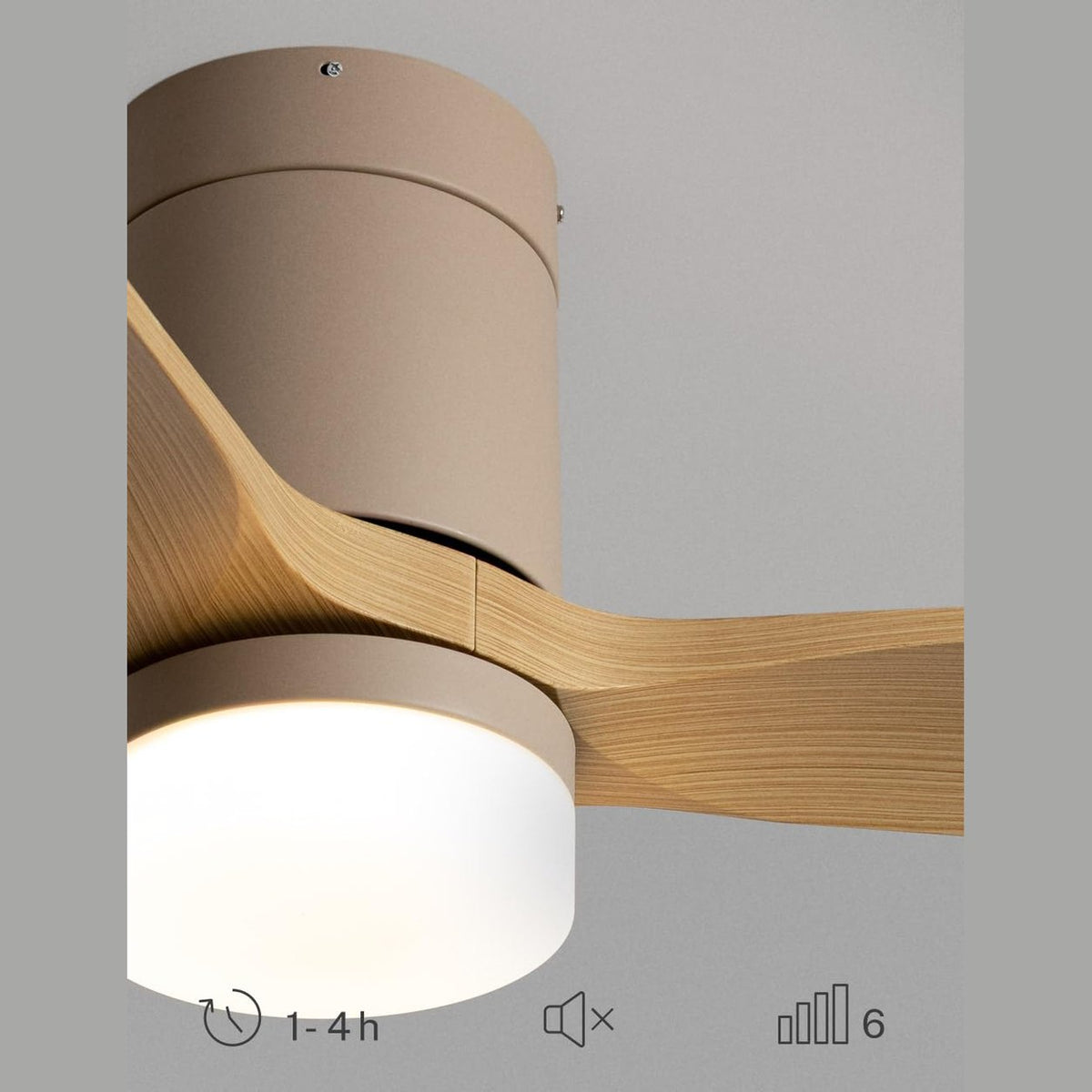 CREATE / WINDCALM S/Ceiling fan ABS sand light wood blades light with remote control/Silent, Ø112 cm, 6 speeds, 3 temperatures, timer, summer-winter