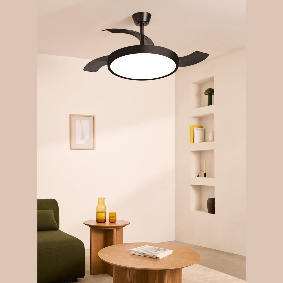 CREATE / Wind Clear Studio M/Ceiling Fan with Lighting Black with Remote Control / 40 W, Timer, Diameter 108 cm, Retractable Blades, 3 LED Temperatures, Summer/Winter Operation