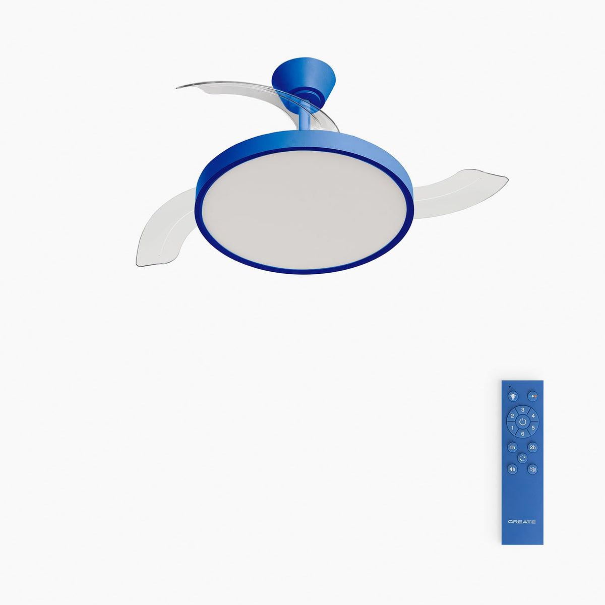 CREATE / Wind Clear Studio S/Ceiling Fan with Lighting Cobalt Blue with Remote Control / 40 W, Timer, Diameter 91 cm, Retractable Blades, 3 LED Temperatures, Summer/Winter Operation