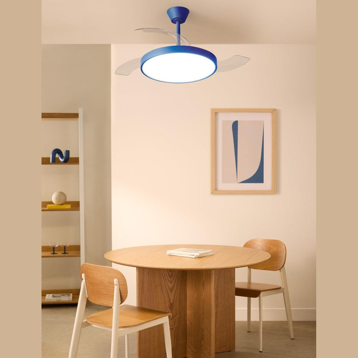 CREATE / Wind Clear Studio S/Ceiling Fan with Lighting Cobalt Blue with Remote Control / 40 W, Timer, Diameter 91 cm, Retractable Blades, 3 LED Temperatures, Summer/Winter Operation