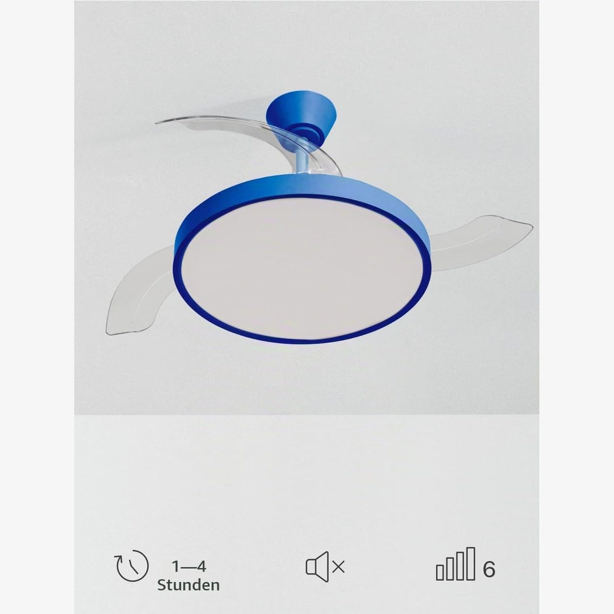 CREATE / Wind Clear Studio S/Ceiling Fan with Lighting Cobalt Blue with Remote Control / 40 W, Timer, Diameter 91 cm, Retractable Blades, 3 LED Temperatures, Summer/Winter Operation