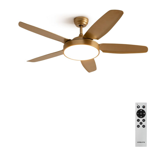 CREATE /WINDLIGHT FLAT DC/Gold DC Motor Ceiling Fan with Light/Quiet, Timer