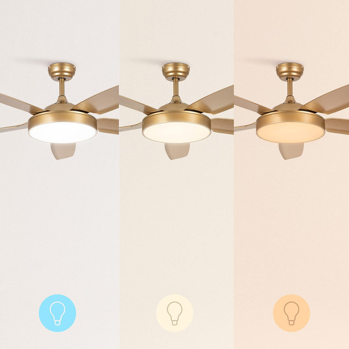 CREATE /WINDLIGHT FLAT DC/Gold DC Motor Ceiling Fan with Light/Quiet, Timer