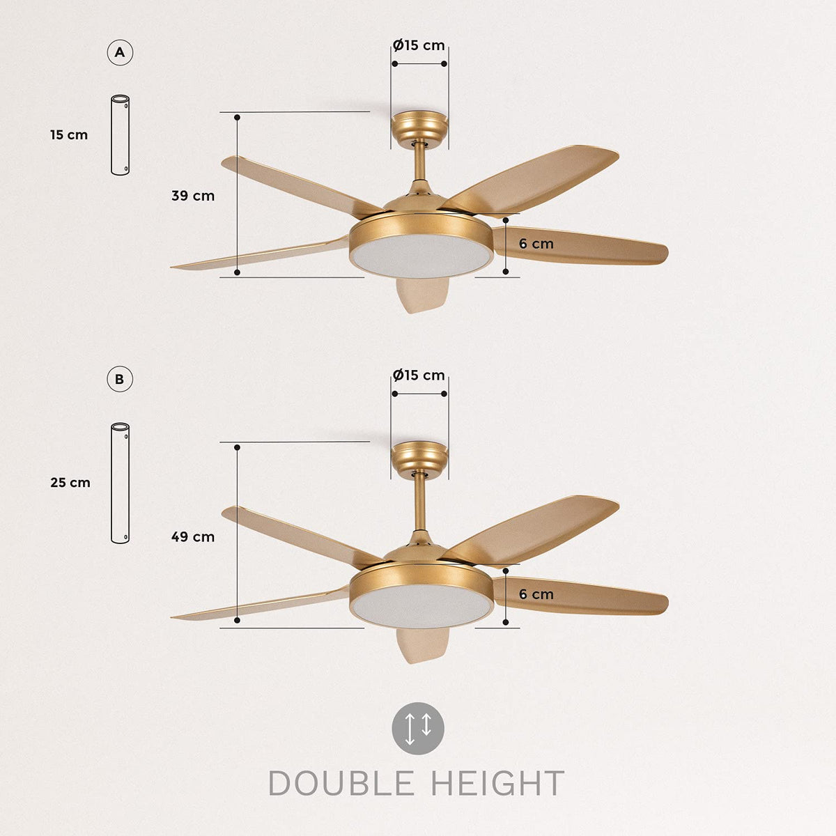 CREATE /WINDLIGHT FLAT DC/Gold DC Motor Ceiling Fan with Light/Quiet, Timer