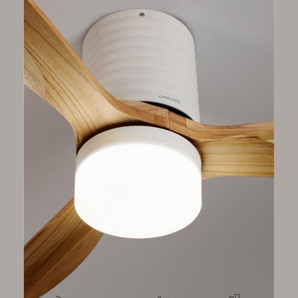 CREATE / WINDCALM LINE/White ceiling fan with light with remote control, natural wood blades horizontal lines / 40W, Ø132 cm, 3 light temperatures, timer, summer-winter function