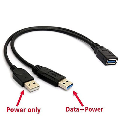 Alinna - USB 3.0 Female to Dual USB Male Y Extension Cable for Hard Disks