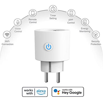Antela - 16A WiFi Smart Plug with Timer, Energy Meter, Alexa & Google Home Compatible