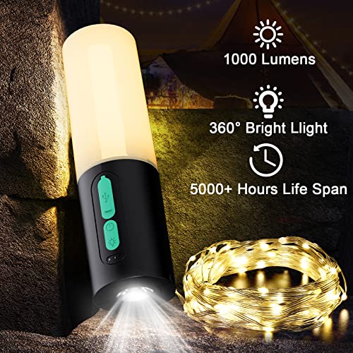 Audles - 33Ft Camping String Lights with Lanterns, 4000mAh Charger, IPX6 Waterproof