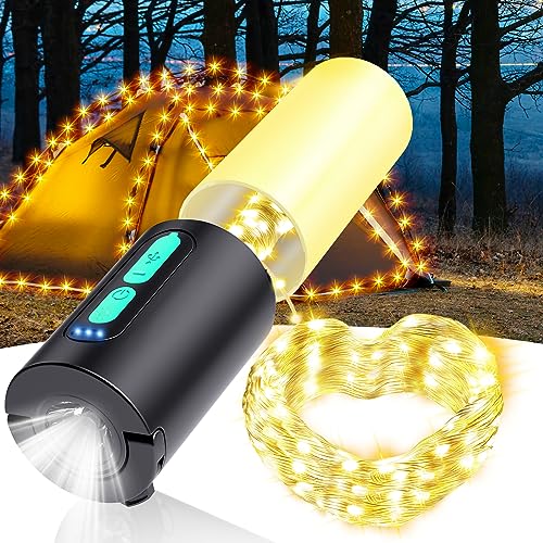 Audles Camping String Lights - 33Ft with 4 Lanterns and Charger