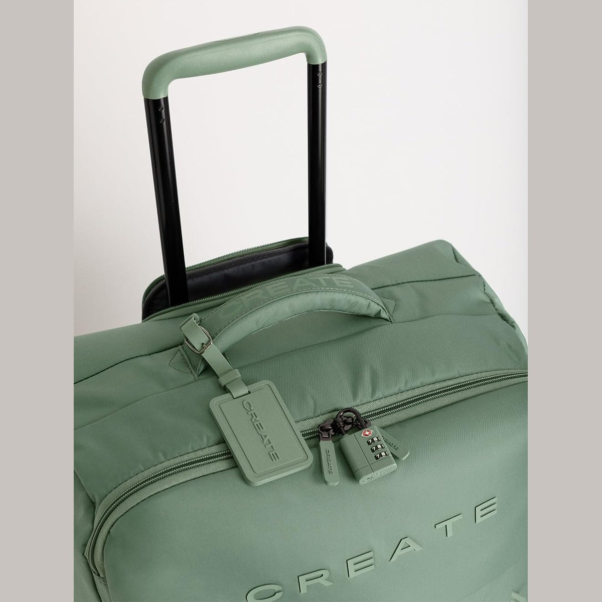 CREATE Luggage Studio Soft Polyester Suitcase, TSA Padlock, 4 Double Wheels, Organizer, Telescopic Handle, Waterproof Fabric, ID Tag, Various Sizes, Green Sage, Check-in M