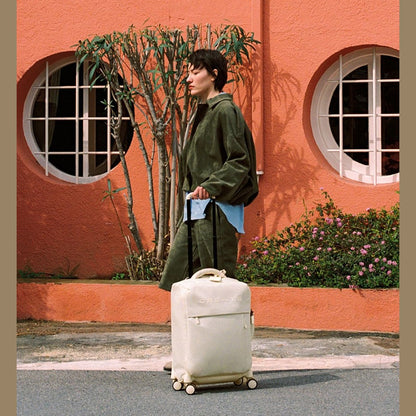 CREATE / Luggage Studio Soft/Soft Suitcase Polyester Off-White / 47 x 25.5 x 65 cm / TSA Padlock, 4 Double Wheels, Organizer, Telescopic Handle, Waterproof Fabric, ID Tag