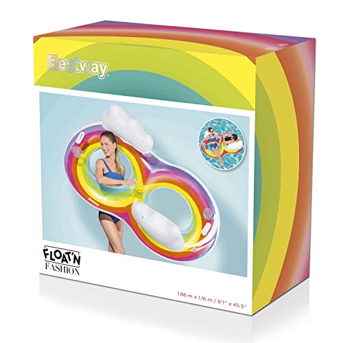 Bestway - 2 Person Inflatable Swim Ring with Rainbow Design & Cup Holders