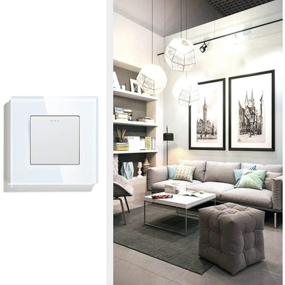 Bseed - Electrical Wall Light Switch with LED Backlight, Glass Faceplate, 10A Toggle
