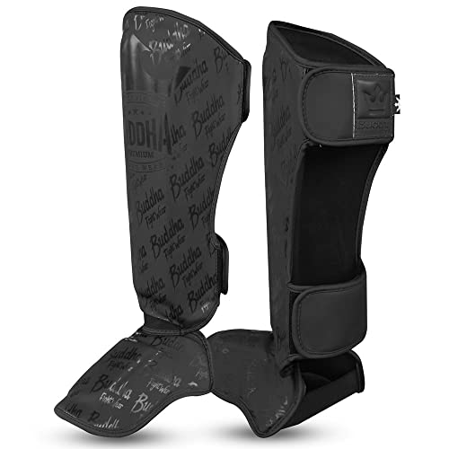 Shop Buddha Fight Wear's Epic Model Shin Guards, crafted from durable synthetic leather for Muay Thai, MMA, and kickboxing. Experience superior protection and comfort!