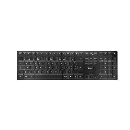 Discover the Cherry Slim Wireless Keyboard with Bluetooth and 2.4GHz connectivity. Rechargeable, sleek design, and Portuguese layout. Perfect for home or office use!