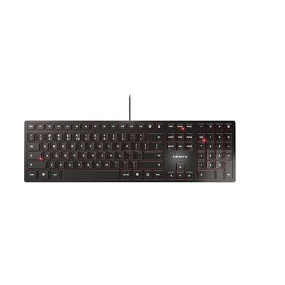 Shop the Cherry Ultra-Slim Wired USB Keyboard featuring a sleek design, QWERTY layout, and reliable performance for home and office use. Perfect for productivity!