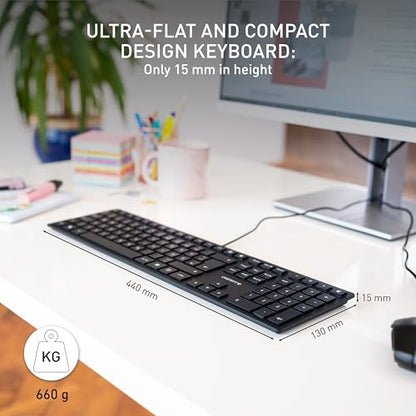 Cherry - Ultra-Slim Wired USB Keyboard with QWERTY Layout for Home/Office