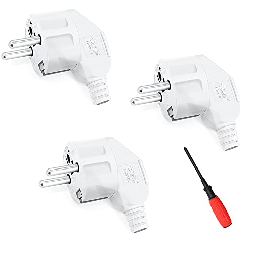 Chevvy 16A Angled Schuko Plug Pack of 3 - Durable and Splash-Proof