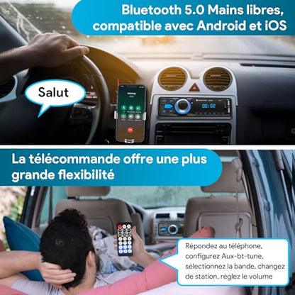 Chismos - Bluetooth 5.0 1 Din Car Radio, AM/FM, 2 USB, 4 Channel Sound