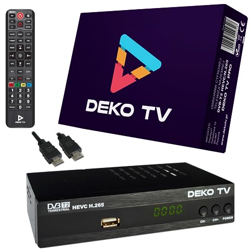 Upgrade your viewing experience with the Deko DVB-T2 Tuner. Enjoy enhanced digital quality with HEVC H.265 support. Perfect for seamless TV reception and clarity.