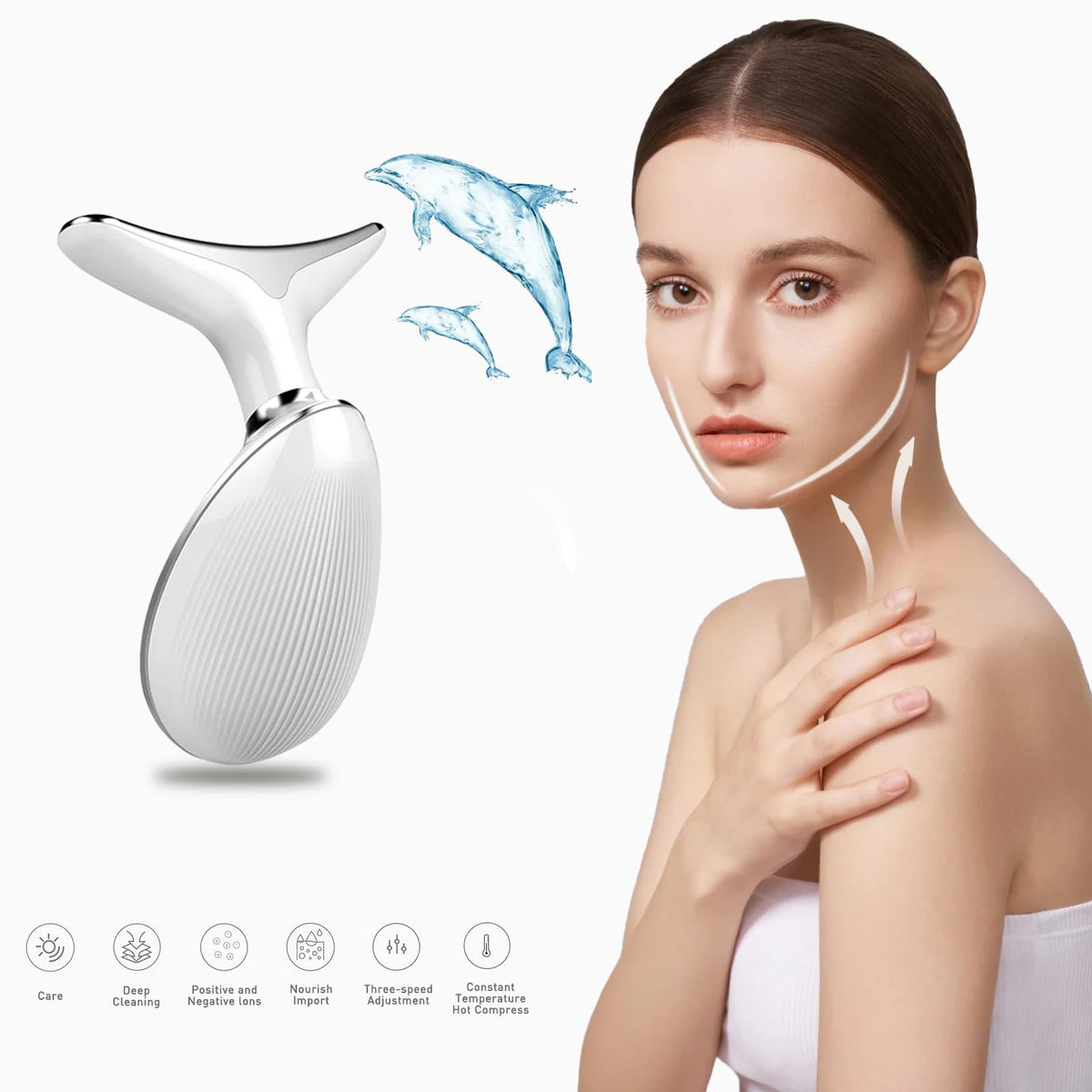 Neck & Face Massager, 7-Color LED Multifunctional Facial Massager, White - Face Sculpting Tool