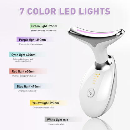 Neck & Face Massager, 7-Color LED Multifunctional Facial Massager, White - Face Sculpting Tool