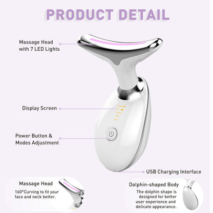 Neck & Face Massager, 7-Color LED Multifunctional Facial Massager, White - Face Sculpting Tool