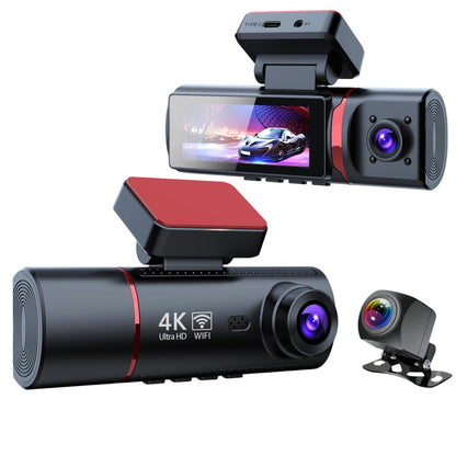 4K 3 Channel Dash Camera for Cars, Built-in Wifi App with GPS Tracker Car DVR Tracker, IR Night Vision Video Recorder 2160P+1080P+1080P, 360 Degree Panoramic Protection