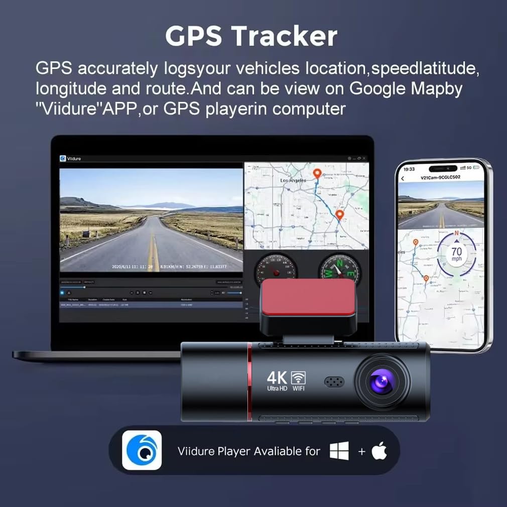 4K 3 Channel Dash Camera for Cars, Built-in Wifi App with GPS Tracker Car DVR Tracker, IR Night Vision Video Recorder 2160P+1080P+1080P, 360 Degree Panoramic Protection