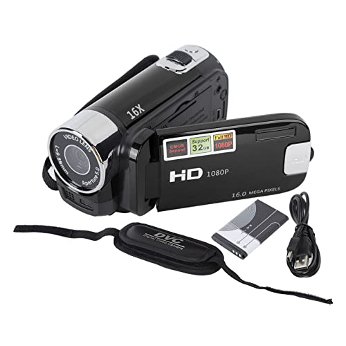 Akozon - Portable Video Camcorder, 1080P 16MP 16MP Rotary TFT Screen 2.7 Inch 16x Video Vlogging for Kids Digital Zoom with USB Cable Mini DV Player Black (Black)