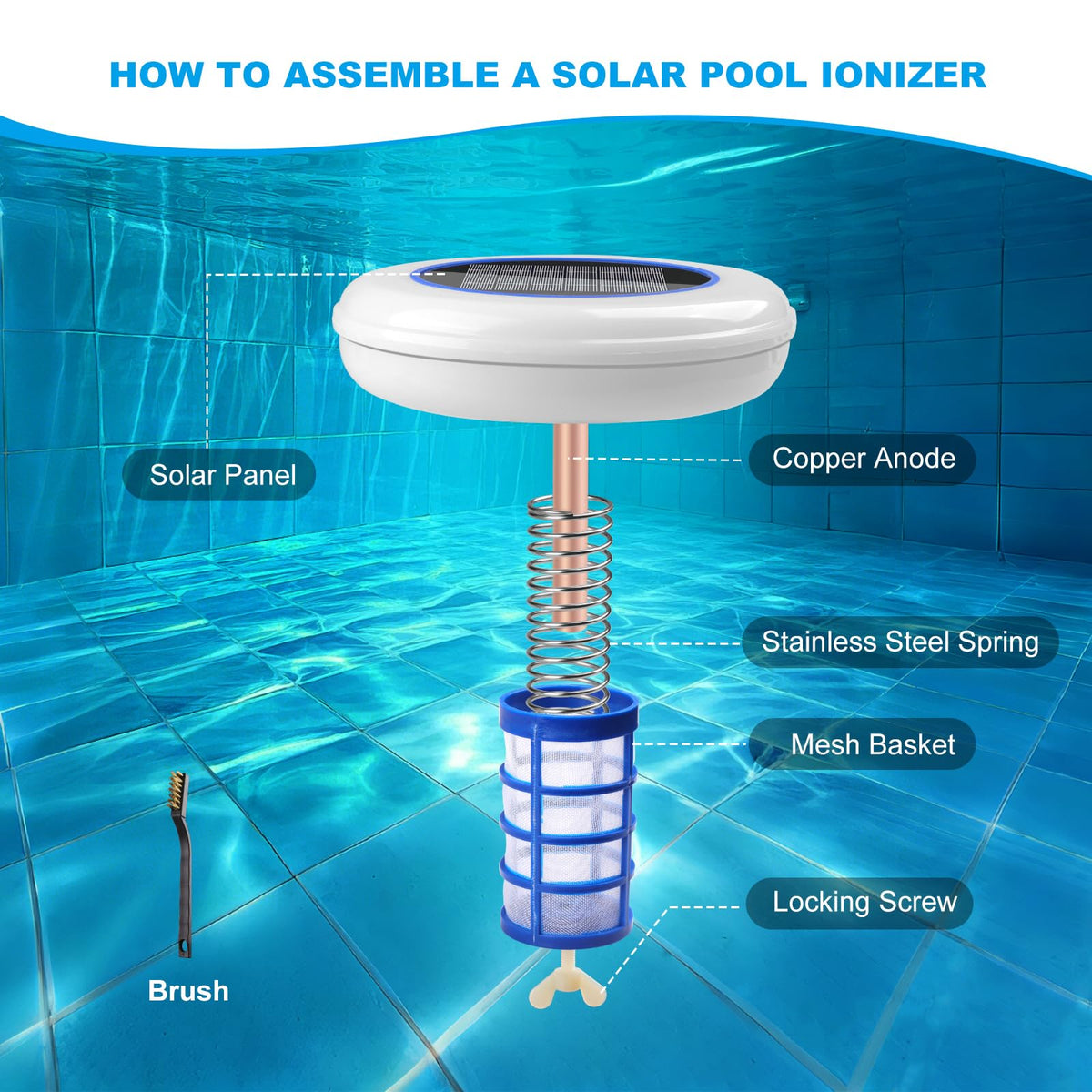 Solar Pool Ionizer for Above Ground Pool Up to 35,000 Gal Floating Pool Cleaner Ionizer for Pool Ionizer for Inground Pool Solar Copper Pool Ionizer