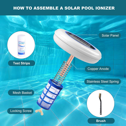 Solar Pool Ionizer for Above Ground Pool Up to 35,000 Gal Floating Pool Cleaner Ionizer for Pool Ionizer for Inground Pool Solar Copper Pool Ionizer