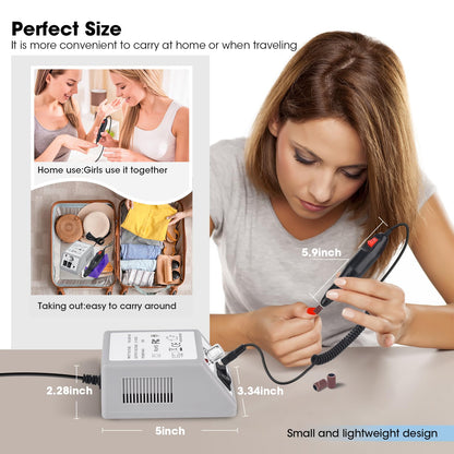 Electric Nail Drill Machine, TERRIFI Low Noise Low Vibration Professional Nail File Machine up to 20000 RPM for Acrylic, Gel Nail Remover, Manicure Pedicure Kit with 156pcs Accessories
