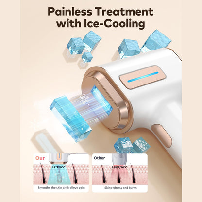 LAORICI At-Home IPL Hair Removal for Women and Men Permanent Laser Hair Removal 999900 Flashes with Ice Cooling Care Function 9 Energy Levels Hair Removal Handset for Face Bikini Line Armpit Leg Back