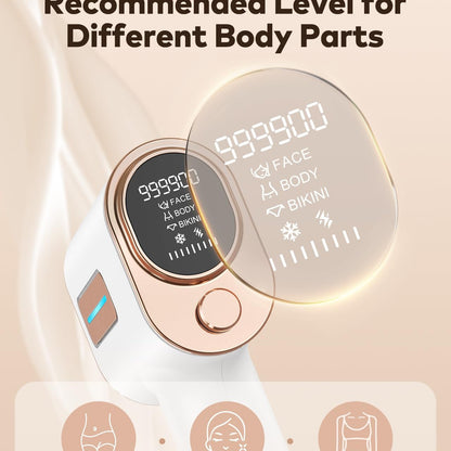 LAORICI At-Home IPL Hair Removal for Women and Men Permanent Laser Hair Removal 999900 Flashes with Ice Cooling Care Function 9 Energy Levels Hair Removal Handset for Face Bikini Line Armpit Leg Back