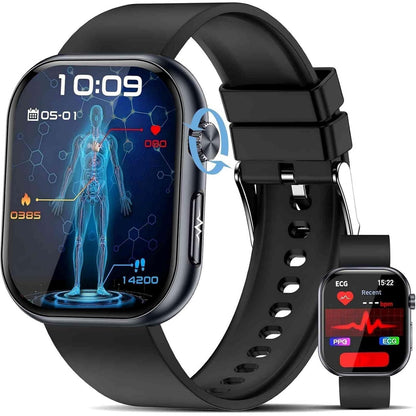 YUPENG Smart Watch for Men Women BMI, 1.95" AMOLED Screen Fitness Smartwatch with Bluetooth Calls, Body Temperature/Sleep Monitor/SpO2/SOS for Android iOS