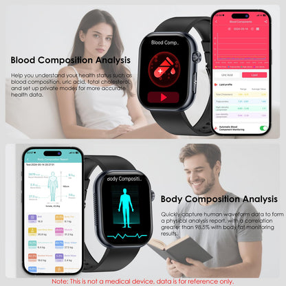 YUPENG Smart Watch for Men Women BMI, 1.95" AMOLED Screen Fitness Smartwatch with Bluetooth Calls, Body Temperature/Sleep Monitor/SpO2/SOS for Android iOS