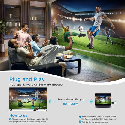 atdaraz Wireless HDMI Transmitter and Receiver, 165ft Range, Plug and Play, Support 2.4/5GHz 1080P Streaming Audio Video from Laptops, PC, TV Box, Cameras to TVs/Projectors.