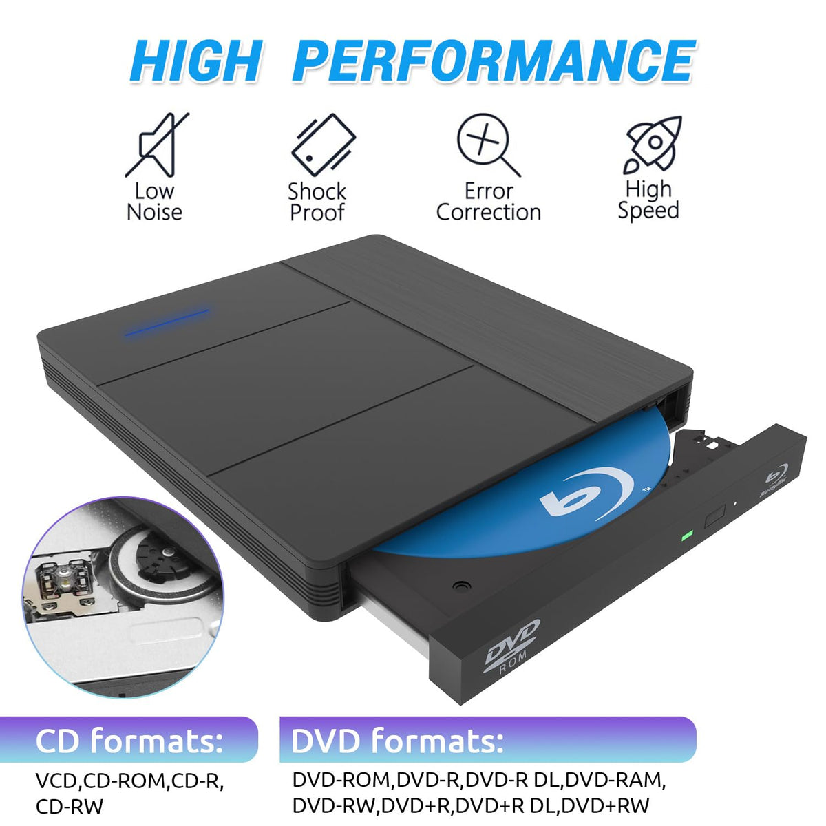 External Blu-ray Drive with USB 3.0 Type-C Portable Blu Ray Drive Portable 3D CD DVD Burner Optical Bluray Drive for Laptop PC Desktop Windows 11 10 Mac OS
