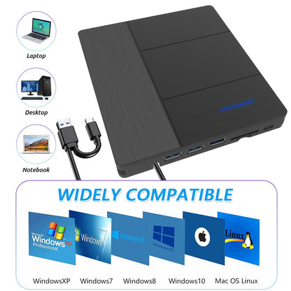 External Blu-ray Drive with USB 3.0 Type-C Portable Blu Ray Drive Portable 3D CD DVD Burner Optical Bluray Drive for Laptop PC Desktop Windows 11 10 Mac OS