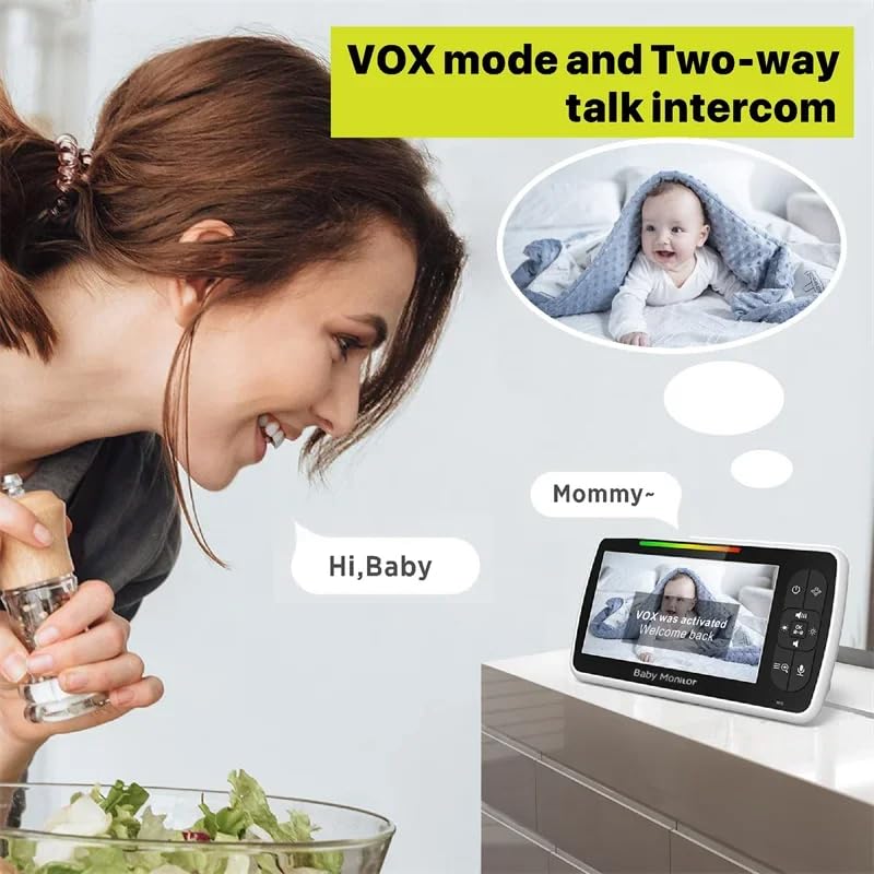 CNG Baby Monitor with 5" Screen, Camera, Two-Way Talk, Night Vision, 2.4GHz Wireless, Temperature Display, 8 Lullabies