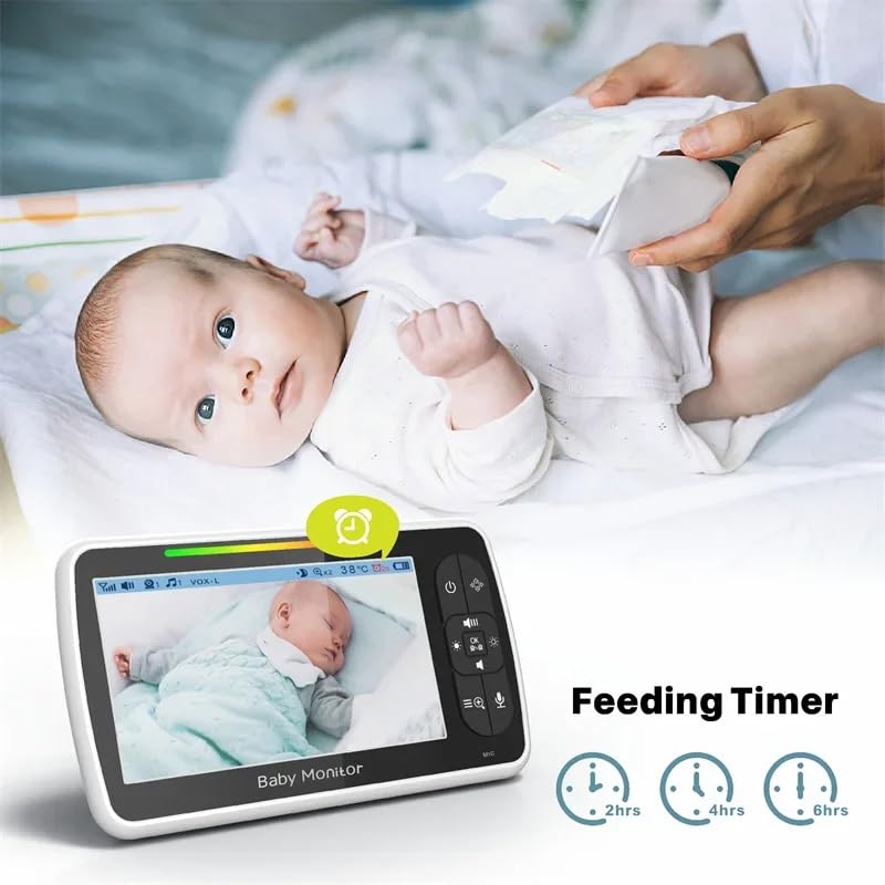 CNG Baby Monitor with 5" Screen, Camera, Two-Way Talk, Night Vision, 2.4GHz Wireless, Temperature Display, 8 Lullabies