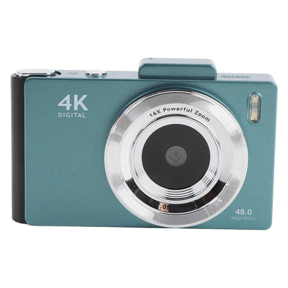 4K Digital Camera, 48MP UHD 2.8 Inch Screen Digital Zoom 16x Front and Rear Camera with Auto Focus, with LED Flash, for Travel Photography (Green)