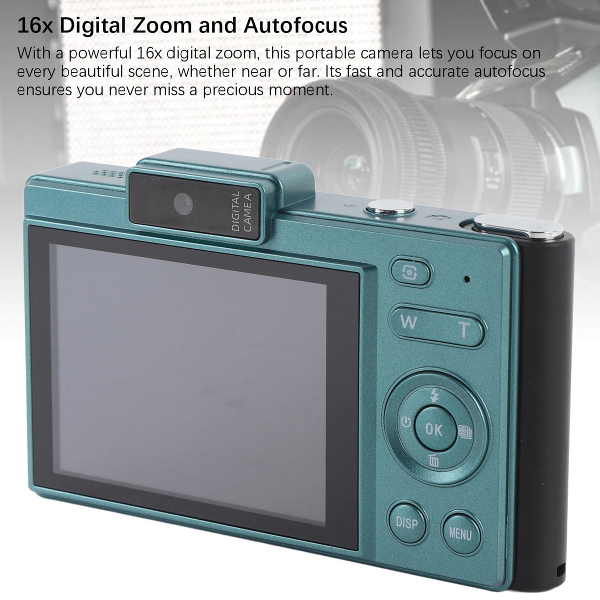4K Digital Camera, 48MP UHD 2.8 Inch Screen Digital Zoom 16x Front and Rear Camera with Auto Focus, with LED Flash, for Travel Photography (Green)