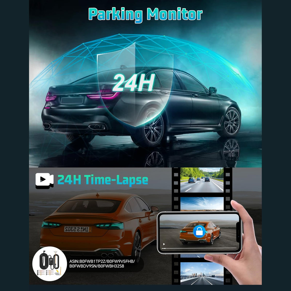 4K Dash Cam, Dash Cam Front and Rear W/ 5GHz WiFi & APP Control 64GB Card