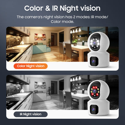 Indoor WiFi Camera, 4MP HD PTZ Smart Home Dual Lens 360° View Security IP Camera with Auto Tracking Motion Detection Color Night Vision