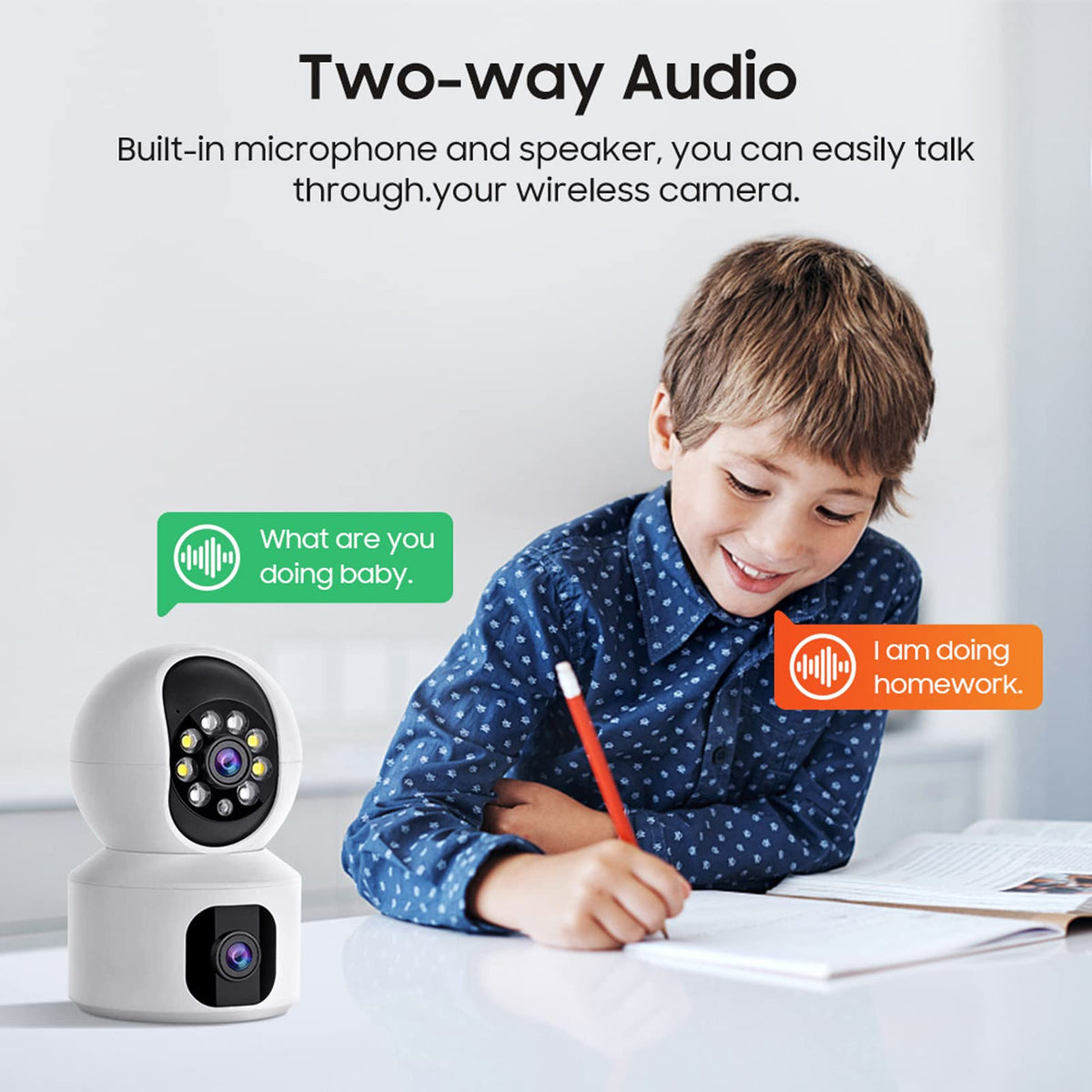 Indoor WiFi Camera, 4MP HD PTZ Smart Home Dual Lens 360° View Security IP Camera with Auto Tracking Motion Detection Color Night Vision